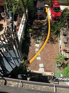 route from roof to car via spiral staircase